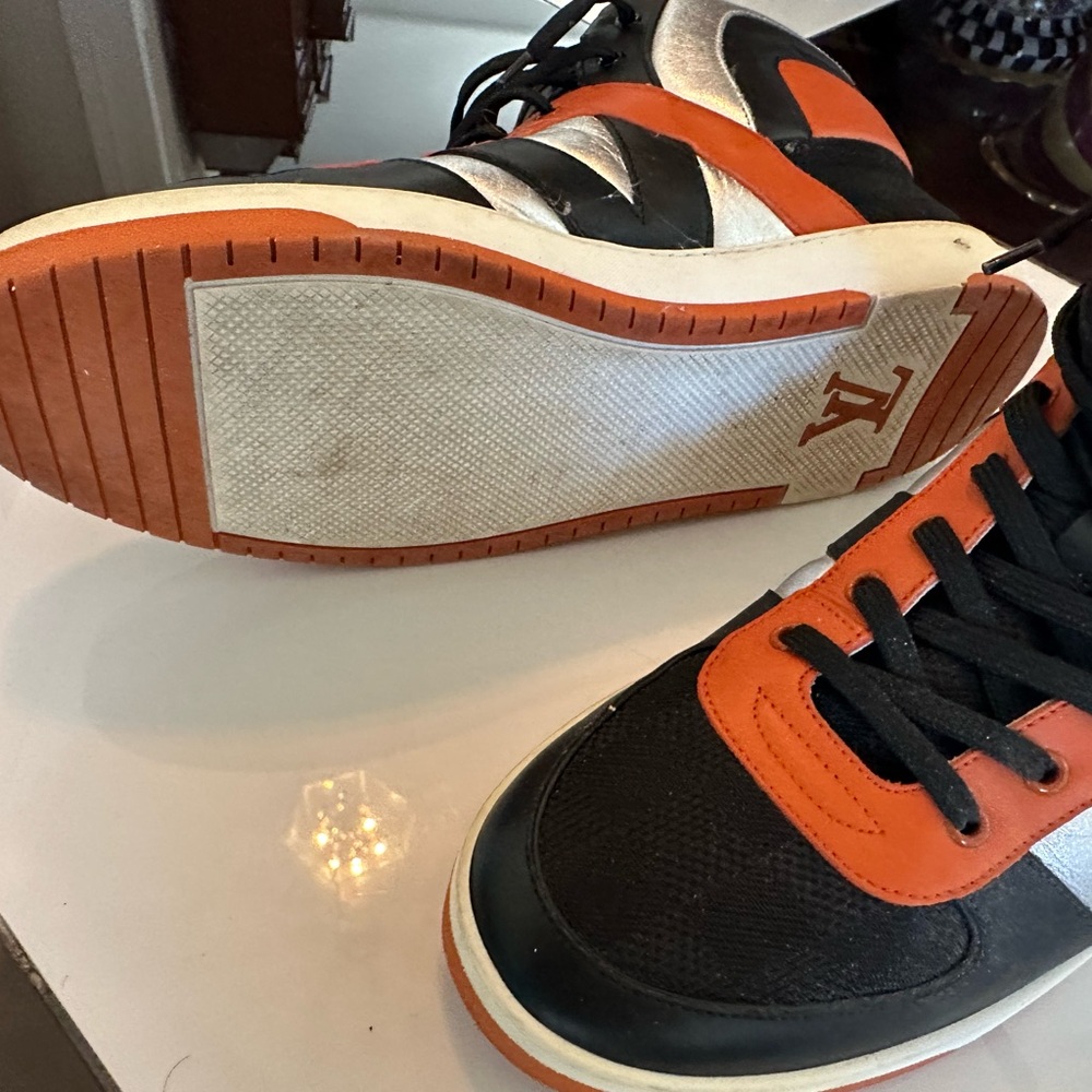 Louis Vuitton Black and Orange High-Top Sneakers - Picture 6 of 8
